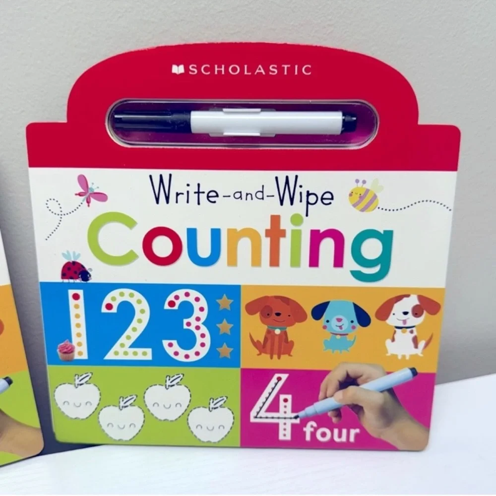 New! Scholastic Write-and-Wipe Learning Books - Counting & Write Alphabet